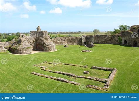 Inside the Curtain Walls at Pevensey Castle East Sussex, England Stock ...