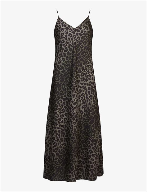 Allsaints Tierney Leppo Leopard Print Satin Slip Dress