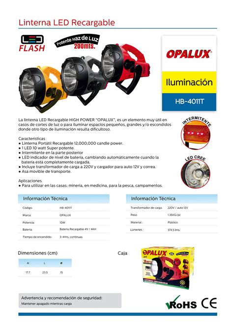 LINTERNA LED 10W RECARGABLE OPALUX HB 4011T BOLTEC