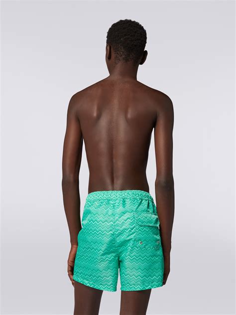 Tonal Zigzag Print Swimming Trunks Green Missoni