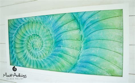 Ammonite Frame Large Landscape Swirl Turquoise Blue Green 60x30c Matt Adkins At Glass