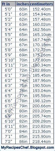 Height Scale Cenimeters To Inches Feet Conversion Chart