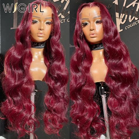 99j Burgundy 250 Density Body Wave Hd 13x4 Lace Front Wig 13x6 Human Hair 30 40