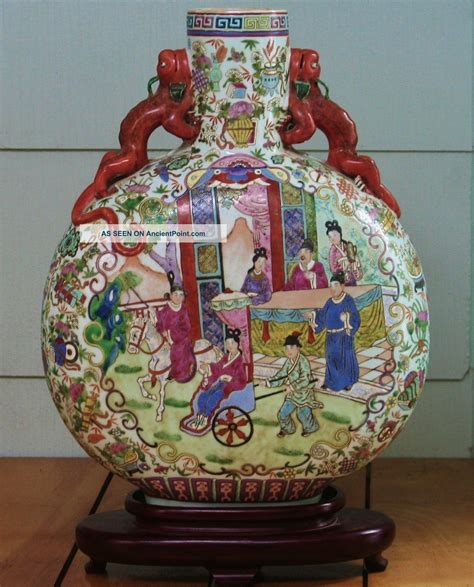 Large Antique Chinese Famille Rose Porcelain Moon Flask Vase Qianlong