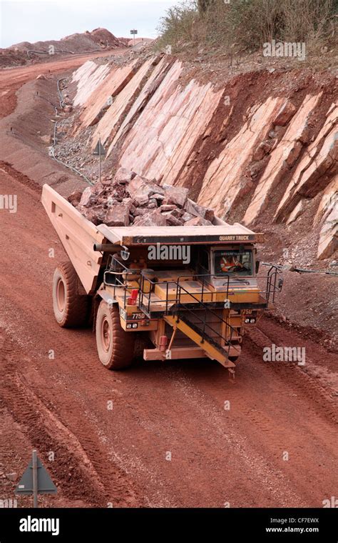 Caterpillar Quarry Truck In Westleigh Limestone Quarry Devon Stock