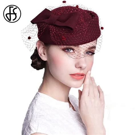 Fs 100 Australia Wool Pillbox Hats For Women Fedora With Veil Bow