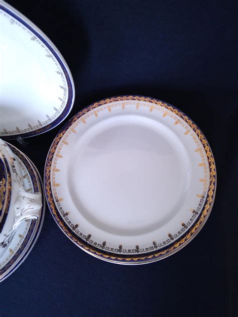 Vintage Blue And Gold China Dinnerware Set Incl Cake Plates Etsy Uk