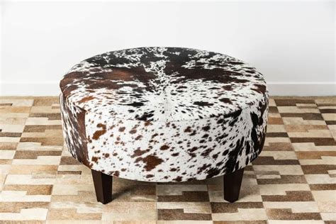 Round Cowhide Ottoman Ca Usa Brown Speckle Round Cow Skin Furniture