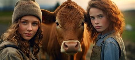 Premium AI Image | Cute Farmer woman with cow