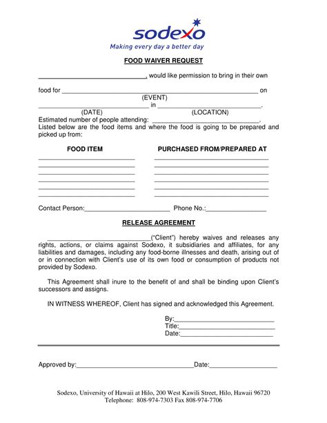 Free 7 Restaurant Waiver Forms In Pdf Ms Word