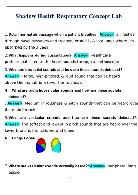 Shadow Health Respiratory Concept Lab With Complete Solution Shadow