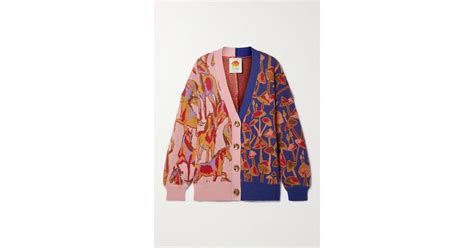 Farm Rio Jacquard Knit Cardigan In Red Lyst