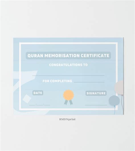 Blue Quran Memorisation Hifz Certificate Printable Hafiz Etsy