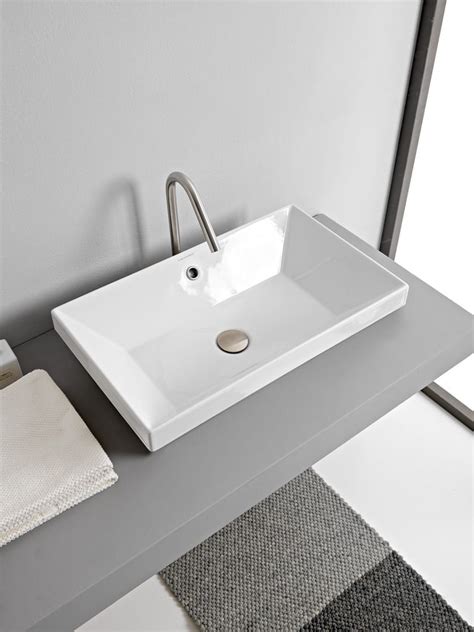 Lavabo Da Incasso Soprapiano Rettangolare In Ceramica Teorema