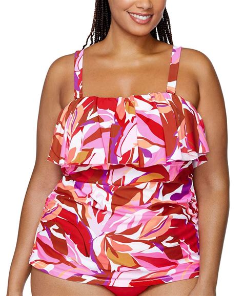 Raisins Curve Trendy Plus Size Sella Ruffled Tankini Top Macys