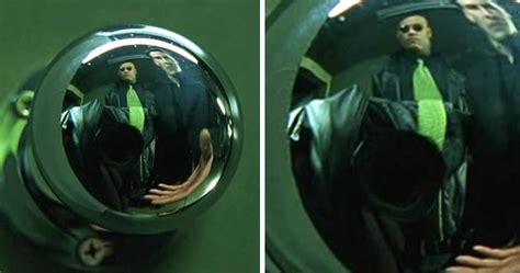 In Matrix (1999) there is a camera pointed directly at a reflective doorknob and it is disguised ...