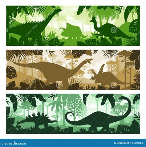 Paisaje De Silueta Forestal De Los Dinosaurios Prehistóricos Ilustración Del Vector