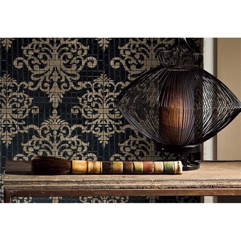 Glass mosaic tile murals black and gold crystal backsplash plated ...