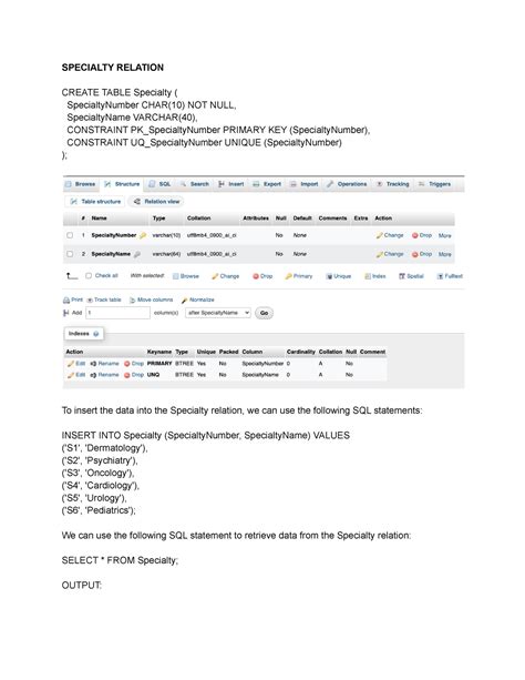 2203 Databases Programming Assignment Unit 7 SPECIALTY RELATION