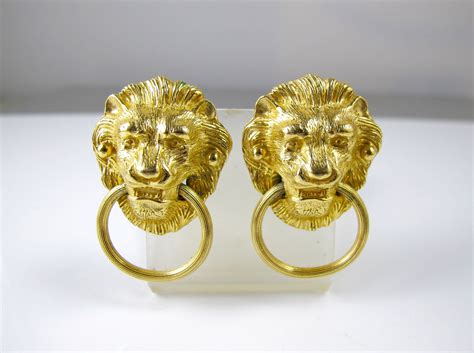 Vintage Lion Door Knocker Earrings Large Gold Lion Head Leo The Lion