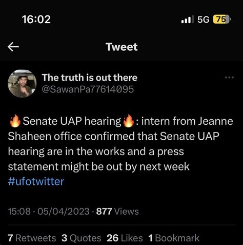 Senate Uap Hearing May Potential Be Announced Next Week Rufos