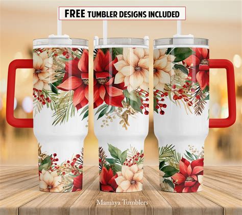 Christmas Flowers 40 Oz Quencher Tumbler Sublimation Design Poinsettia