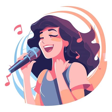 Premium Vector Cute Girl Singing Karaoke In Cartoon Style