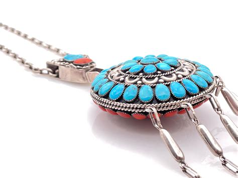 Lot WOW LEE MARY WEEBOTHEE ZUNI STERLING SILVER TURQUOISE CORAL