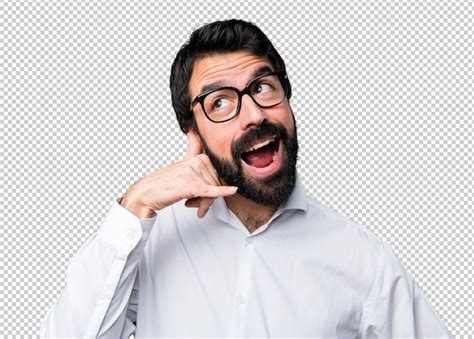 Premium Psd Handsome Man With Glasses Making Phone Gesture