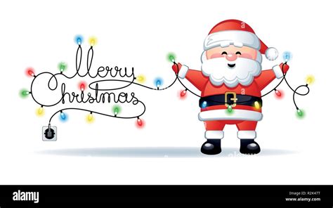 Merry Christmas Banner With Funny Santa Claus And Handwritten Text As A