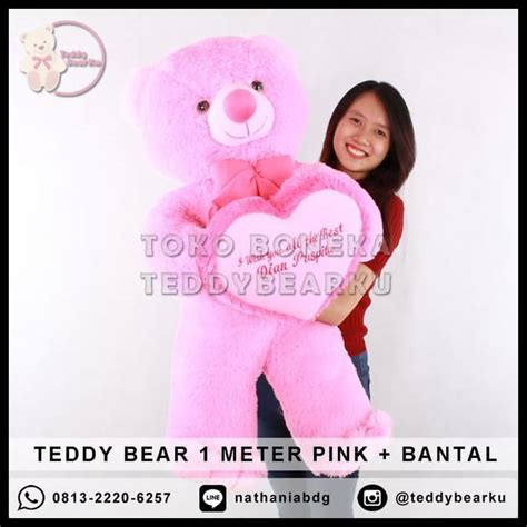 Jual Boneka Teddy Bear Jumbo Meter Warna Pink Bantal Khas Bandung