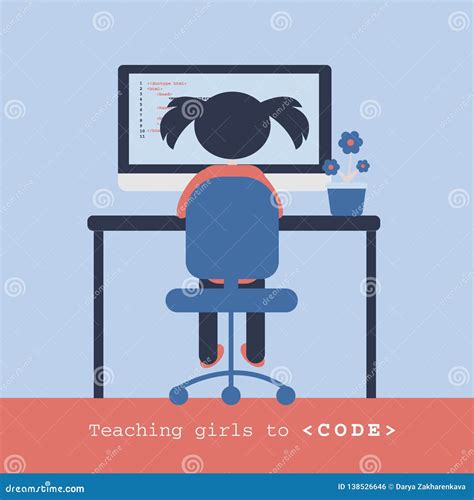 Girl Coding Behind The Laptop Children Programming Concept Coding For