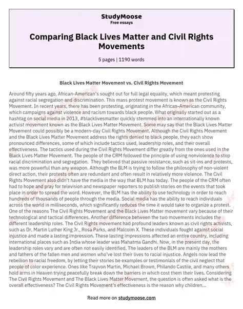 Comparing Black Lives Matter And Civil Rights Movements Free Essay Example