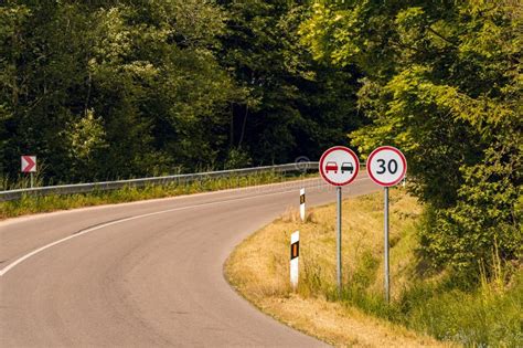 Prohibition Road Sign No Overtaking And Road Sign Speed Limit On The