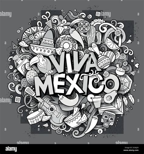 Viva Mexico Sketchy Outline Festive Background Stock Vector Image Art