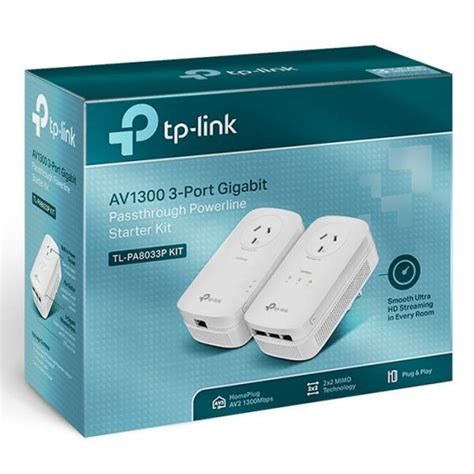 TP Link TL PA8033P AV1300 3 Port Gigabit Passthrough Powerline Starter