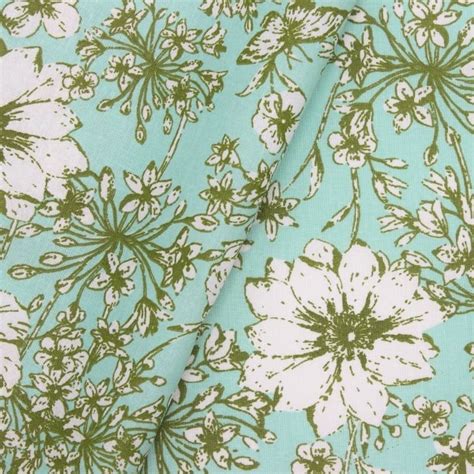 Tissu Coton Enduit Fleurs Aqua