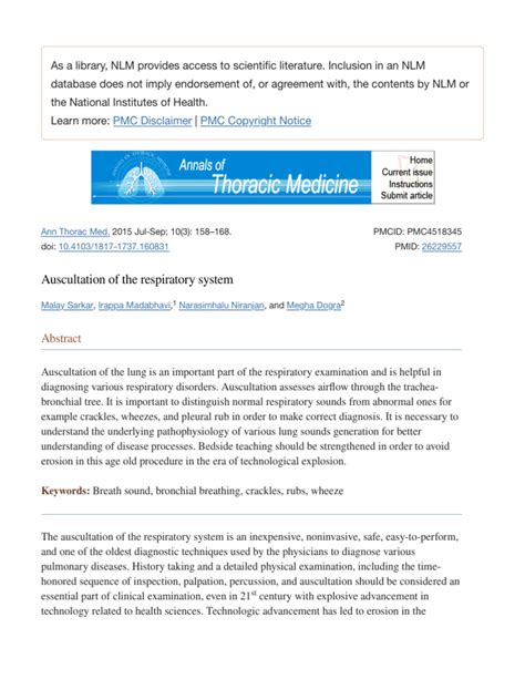 Auscultation of The Respiratory System | PDF | Sound | Pitch (Music)