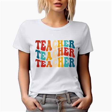 Teacher Teaching Profession Themed Groovy Retro Wavy Text Merch T