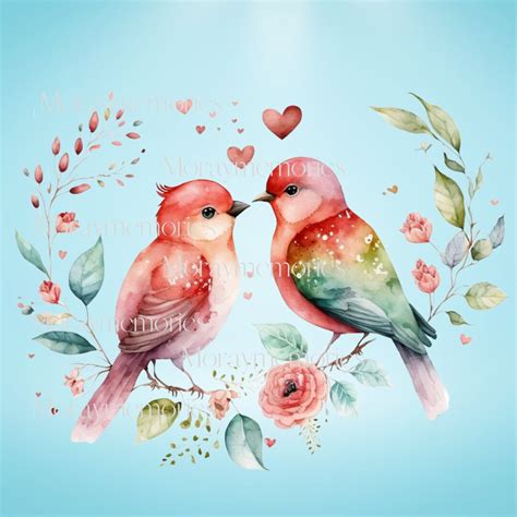 Bird Love Birds Valentines Day Watercolor Art Bird Png Birds