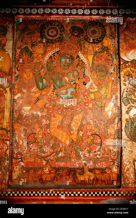 Wall Painting Murals Lord Krishna Playing Flute In Panayannar Kave