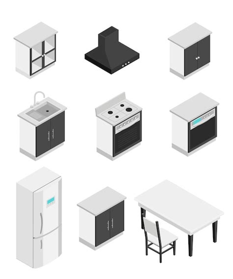 주방 자산 아이소메트릭 프리미엄 벡터