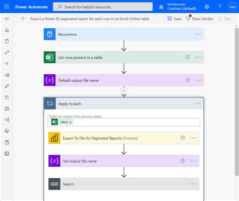 Excel Online テーブルまたは Sharepoint リスト内の行ごとにページ分割されたレポートをエクスポートする Power