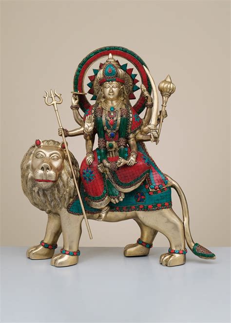 22 Brass Durga Maa With Inlay Work Handmade Exotic India Art