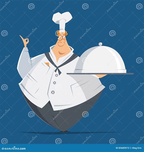 Fat Man Cook Chef Holding Metal Cloche Lid Cover Tray Stock Vector Illustration Of Metal Meal