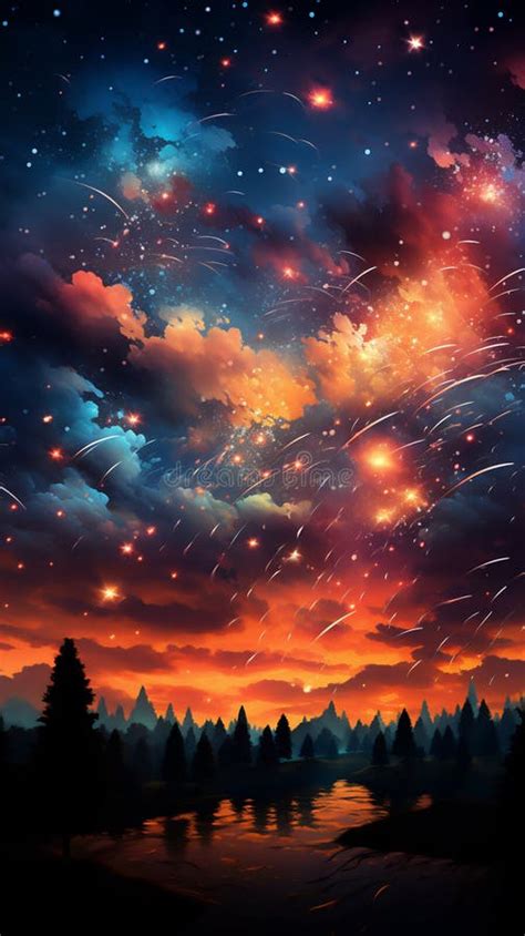 Fireworks in the Sky, Night Illustration Stock Image - Image of event, makar: 302116265