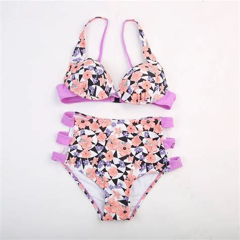 Clearance Sale High Waist Flower Bikini Set Women Swimwear Push Up