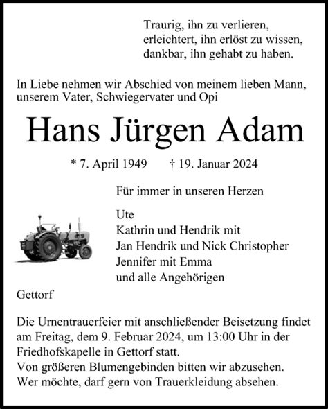 Traueranzeigen von Hans Jürgen Adam trauer anzeigen de