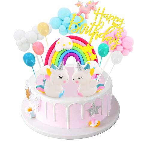 Birthday Unicorn Cake Topperrainbow Balloon Cake Decorations Cupcake