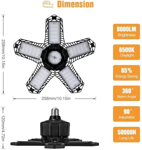 W Led Garage Lights E E Lm Lamp Adjustable Deformable Bulb